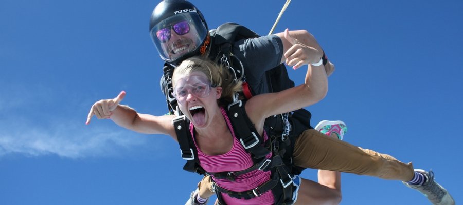 woman tandem skydiving in NC with Skydive Paraclete XP