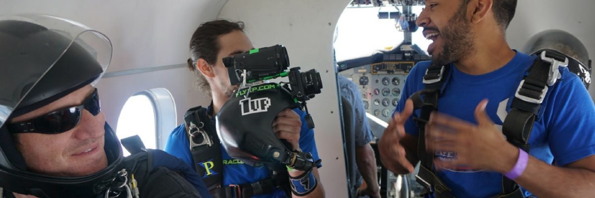 A video interview inside the plane before making a skydive.