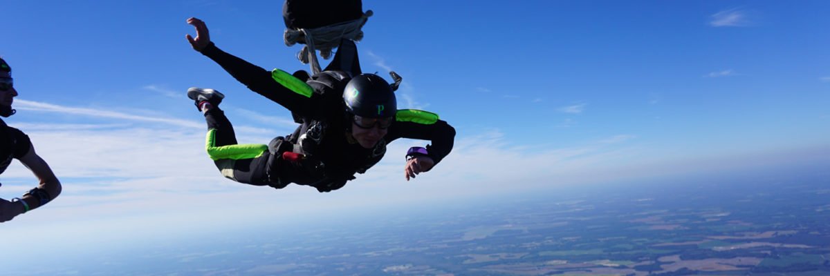 PSP student in freefall learning to skydive near Fayetteville NC