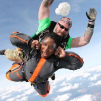 Tandem skydivers in freefall