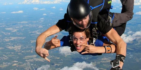 young woman experiences freefall at Skydive Paraclete