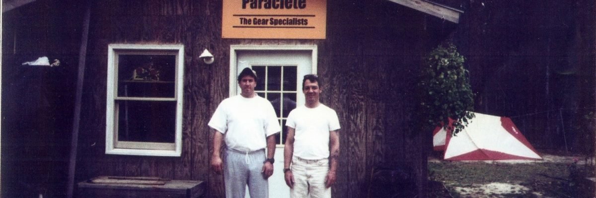 Tim D'Annunzio in front of Paraclete Gear sign