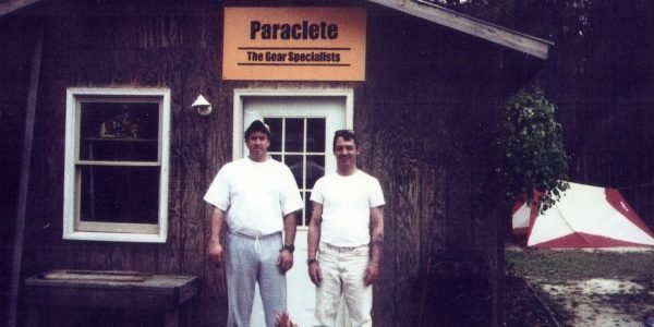 Tim D'Annunzio in front of Paraclete Gear sign