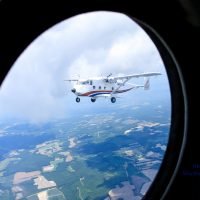skydiving airplane flying in air