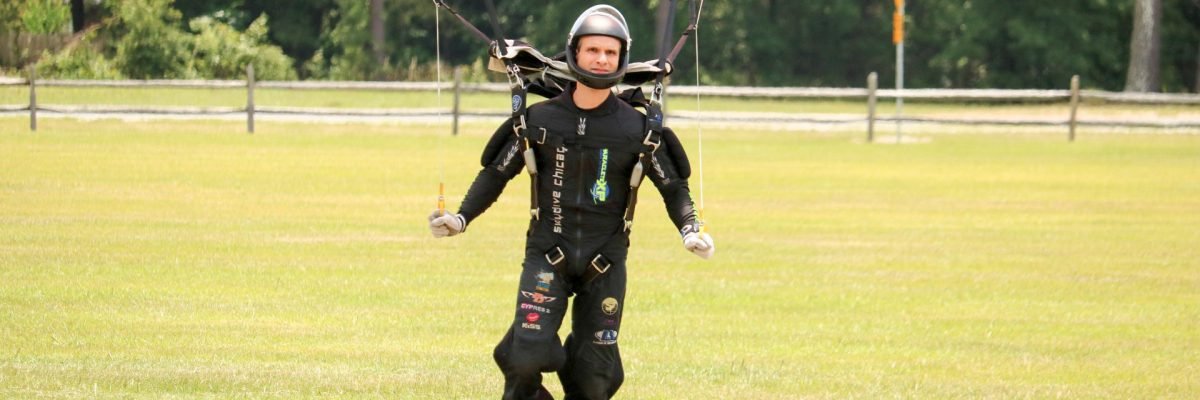 One skydiver lands after a jump.