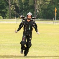 One skydiver lands after a jump.