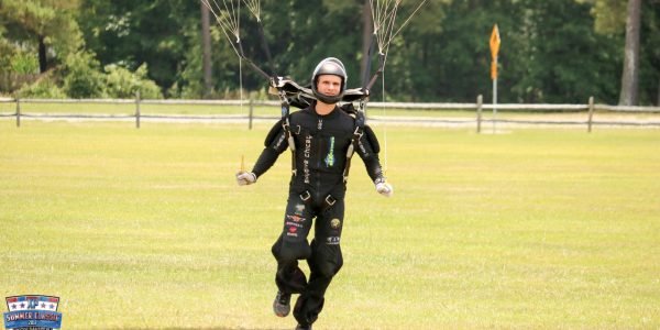 One skydiver lands after a jump.