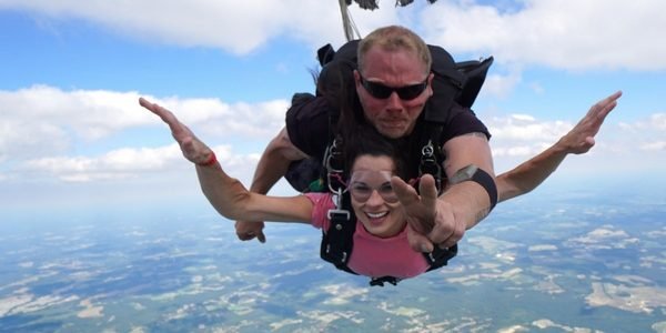 first-time skydiver enjoying freefall