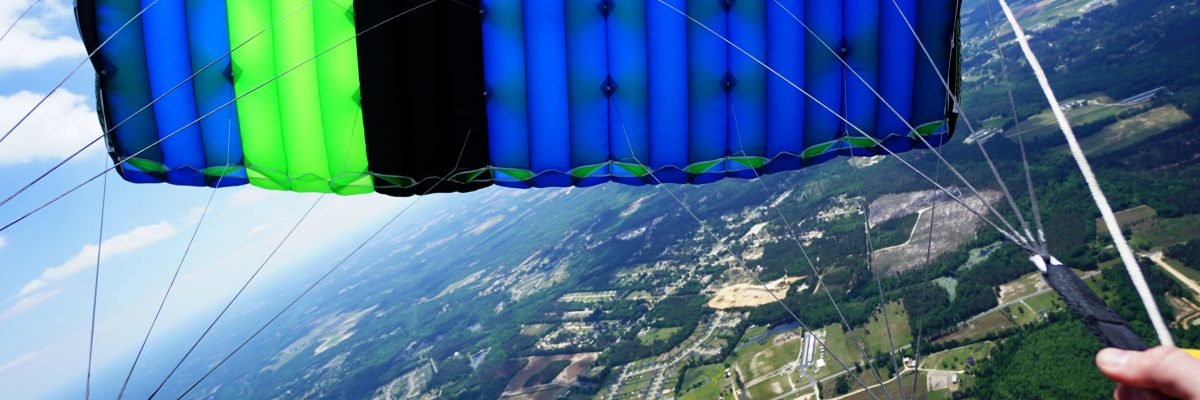 view from under skydiving canopy