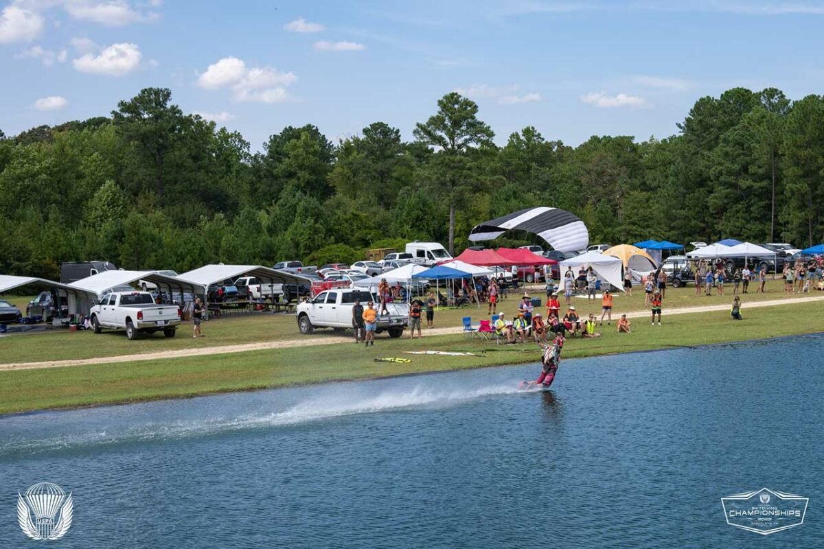 Skydiving swooper competing in a swoop competition 