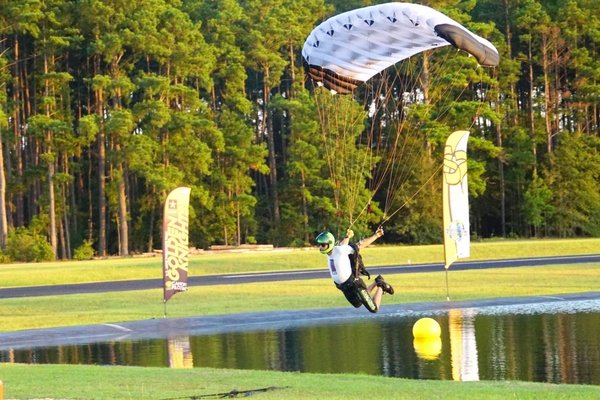 skydiver competes in skydiving swooping competition at Skydive Paraclete XP