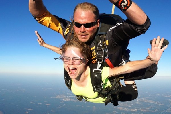 Heather Wolfe smiling in freefall