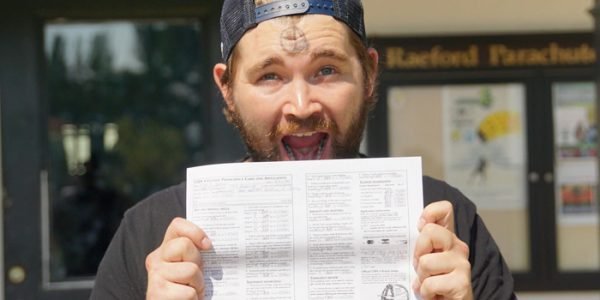 Skydiver holding his A License skydiving certification