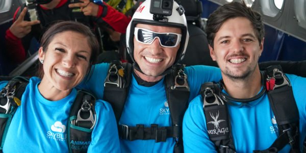 skydiving with friends in airplane