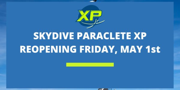 Skydive Paraclete XP reopening sign