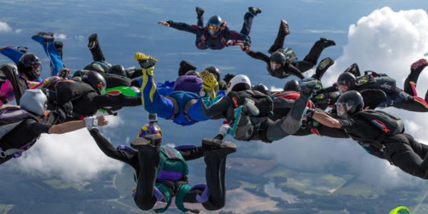 skydiving records are broken with a large formation skydive