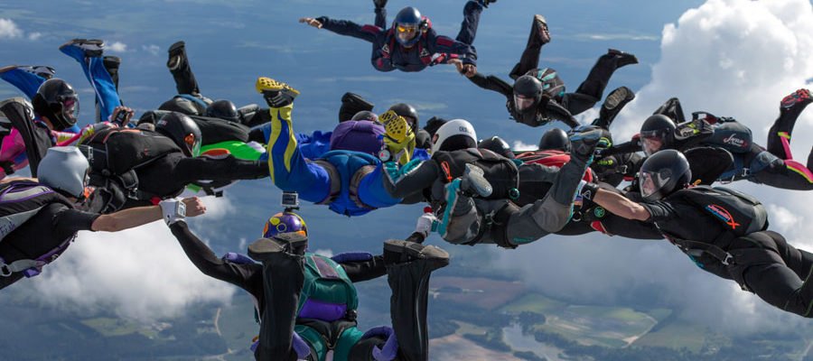 skydiving records are broken with a large formation skydive