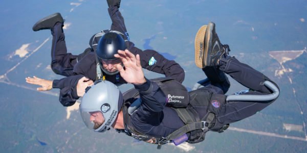 two way belly formation skydivers practice AFF training