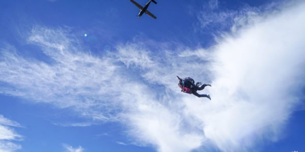 tandem skydivers in freefall