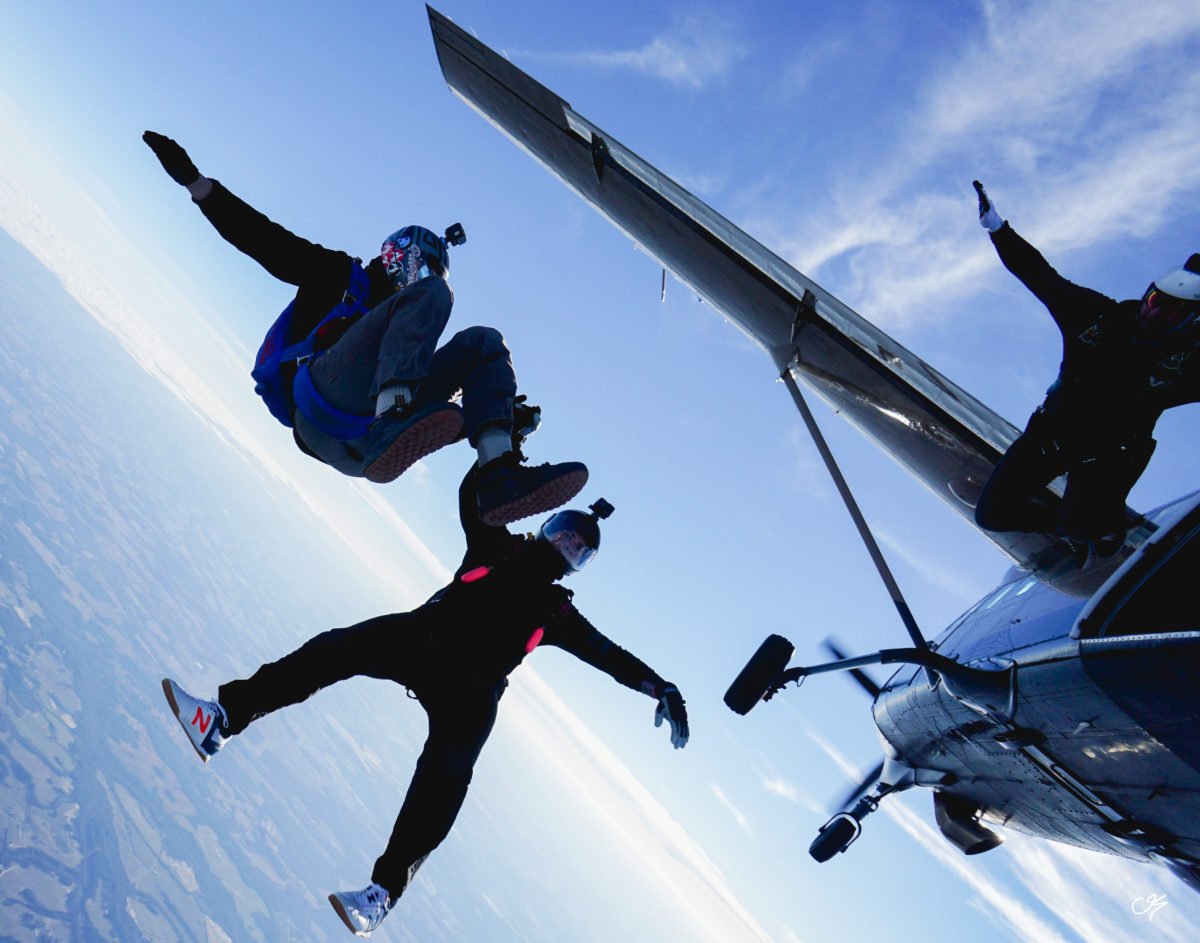 skydiving in winter